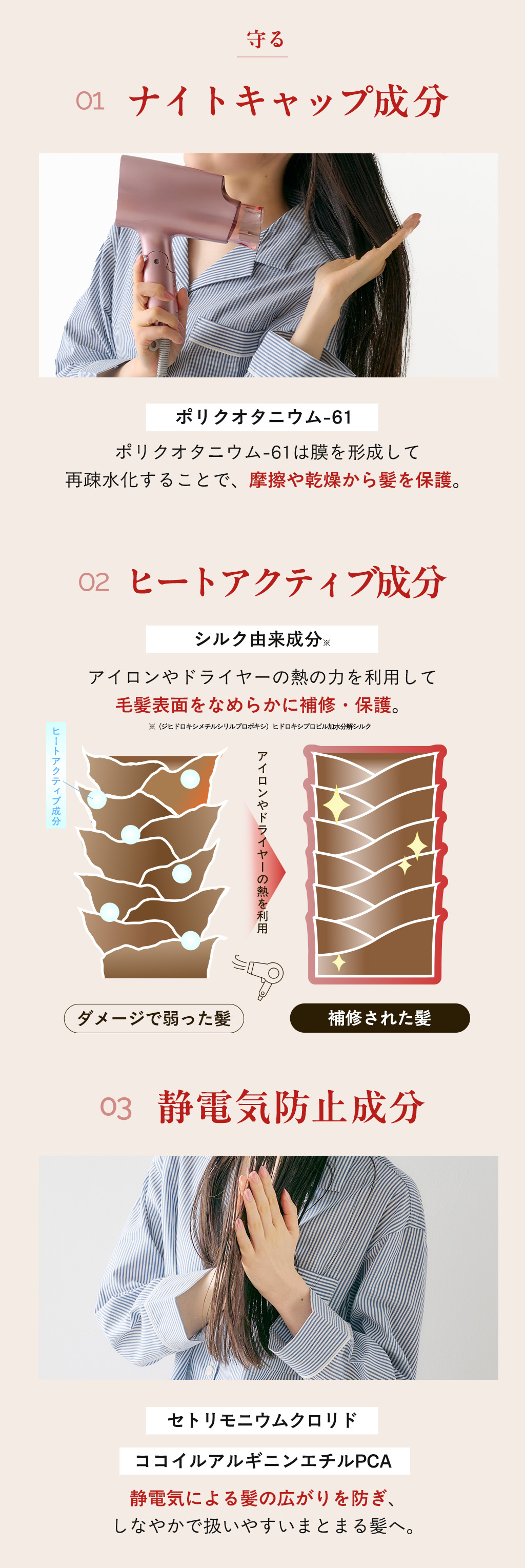 ナイトキャップ、ヒートアクティブ、静電気防止成分